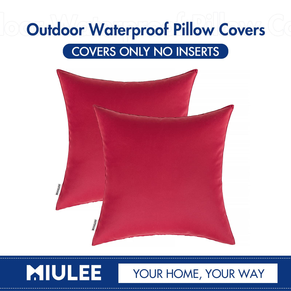 MIULEE red outdoor pillow cover on patio furniture, vibrant styling.
