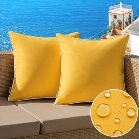 MIULEE outdoor pillow cover yellow 18x18 on patio with water-resistant canvas
