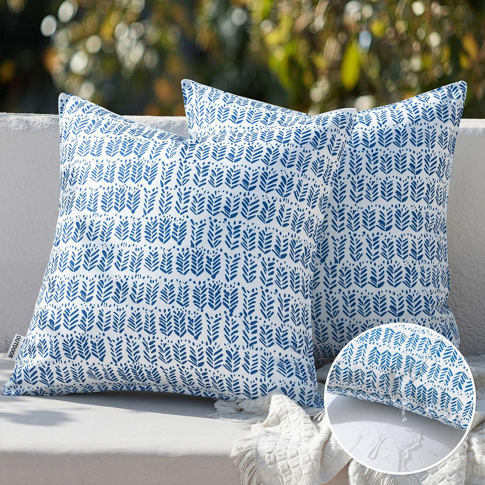 MIULEE outdoor pillow royal blue fabric closeup shows durable canvas with PU coating for outdoor use.