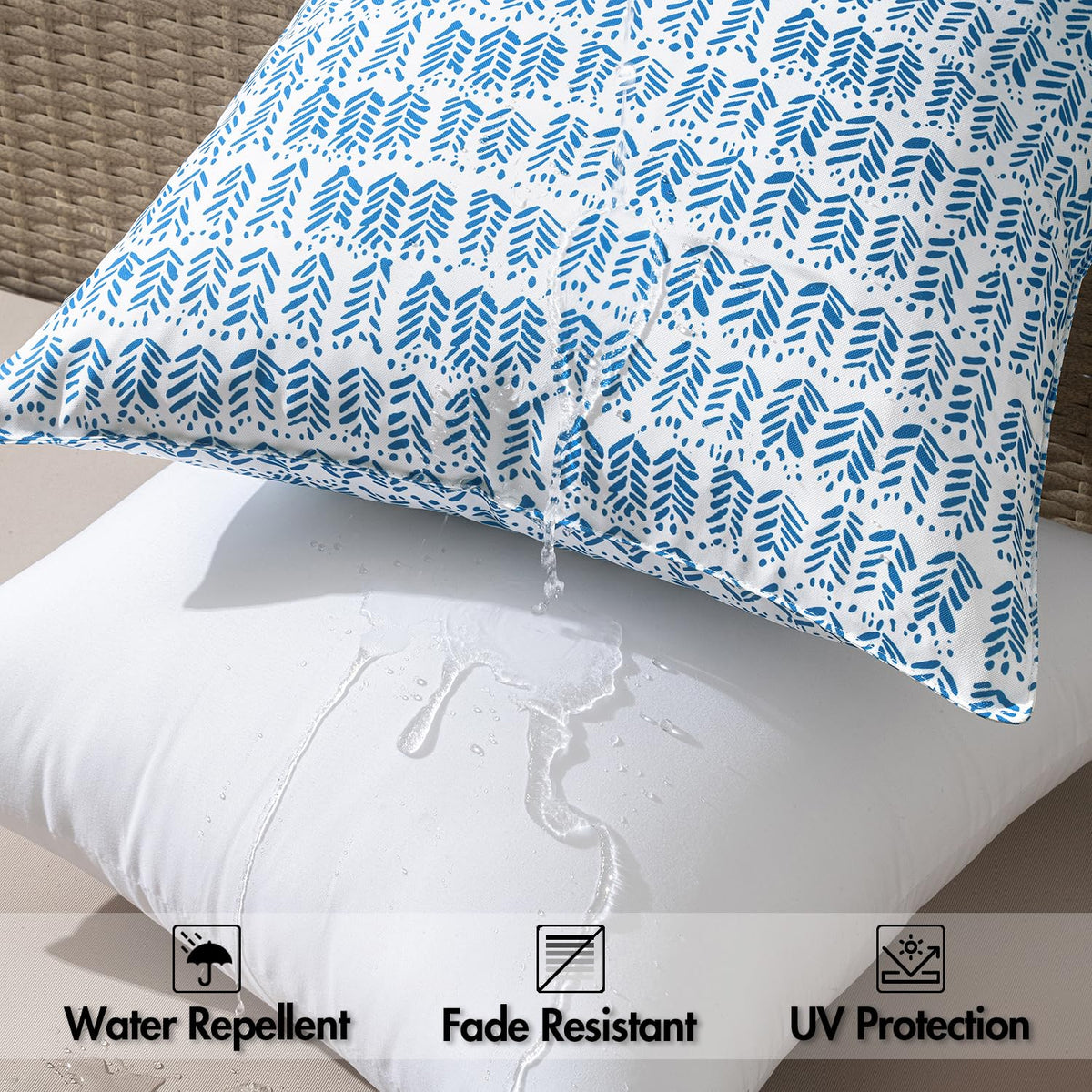 MIULEE outdoor pillow royal blue insert visible showcases fluffy comfort after fluffing.