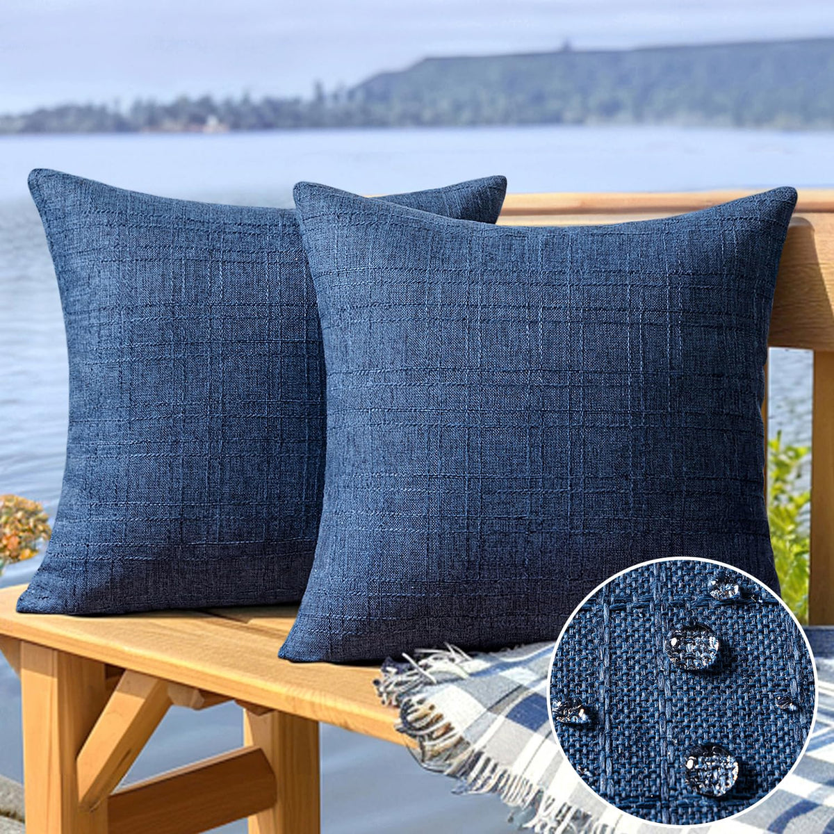 MIULEE navy blue outdoor pillow cover with waterproof coating for patios