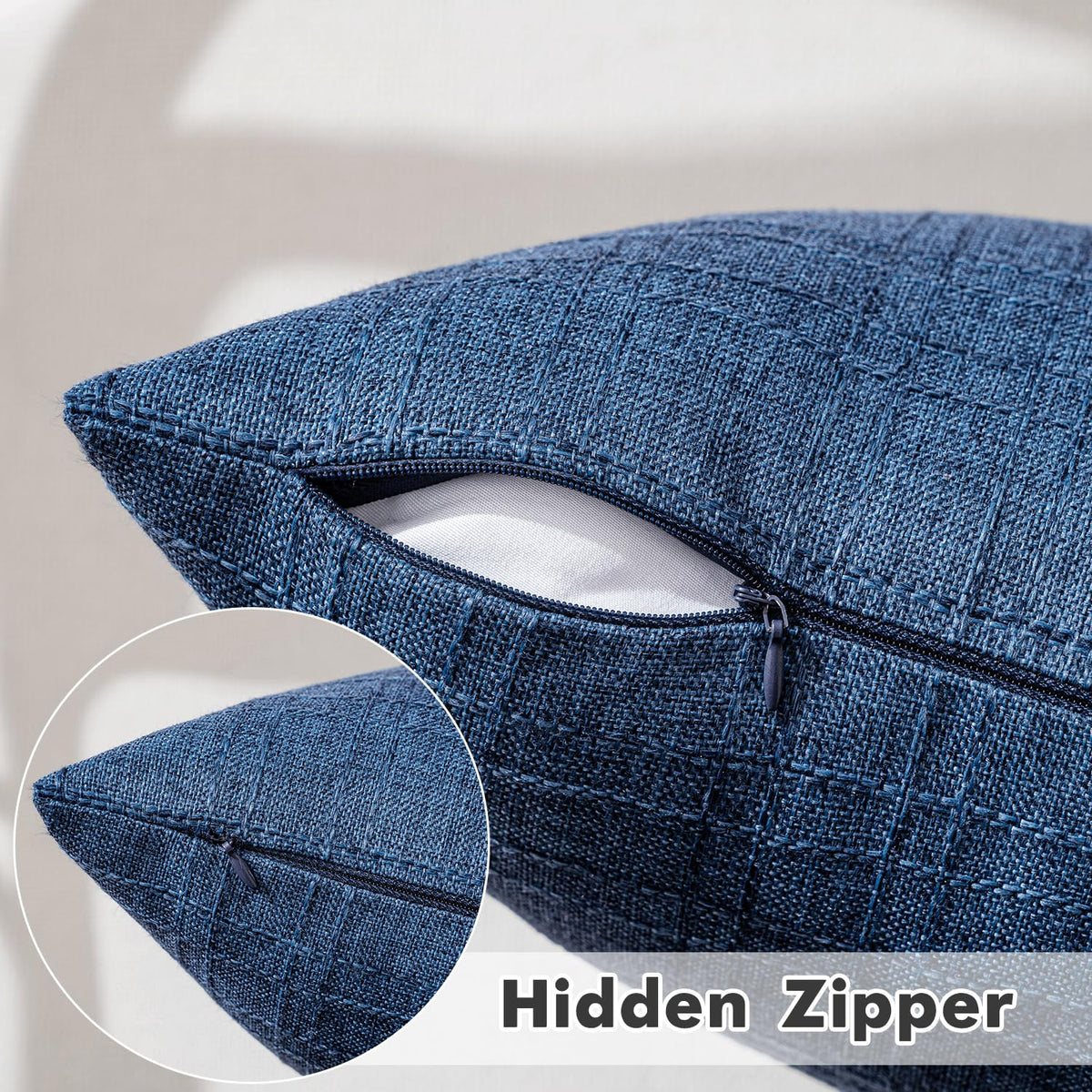 MIULEE navy blue outdoor pillow cover used in a garden setting