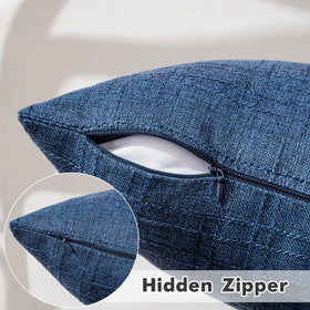 MIULEE navy blue outdoor pillow cover used in a garden setting