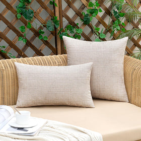 MIULEE beige pillow cover in a patio garden setup for cozy seating.