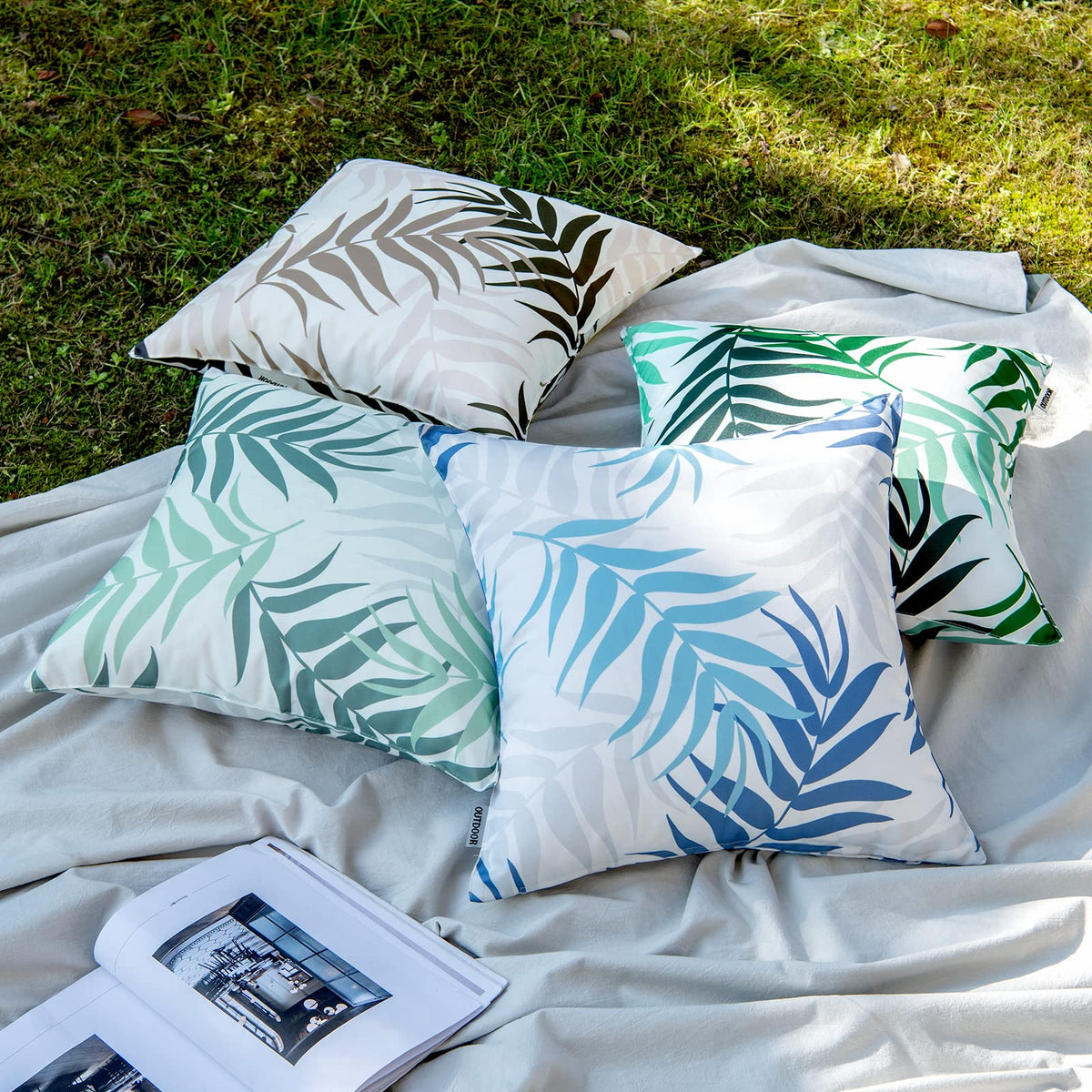MIULEE patio pillowcase spring blue leaves; weather-friendly decor.