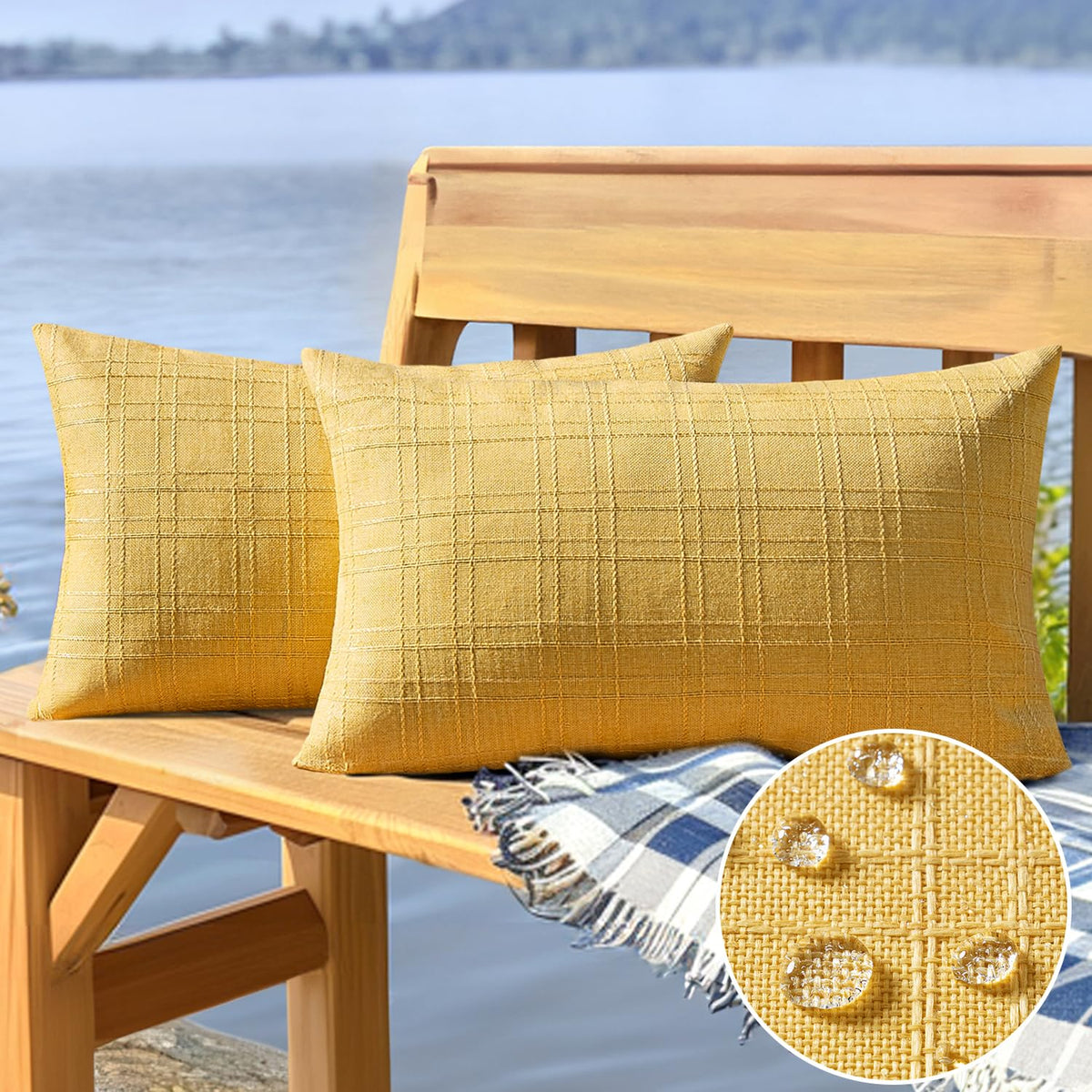 MIULEE outdoor waterproof pillow cover in yellow for patio cushions