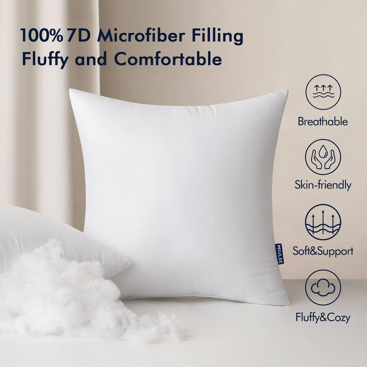 MIULEE premium 600g 7D fiber pillow insert maintains plump and quick rebound.