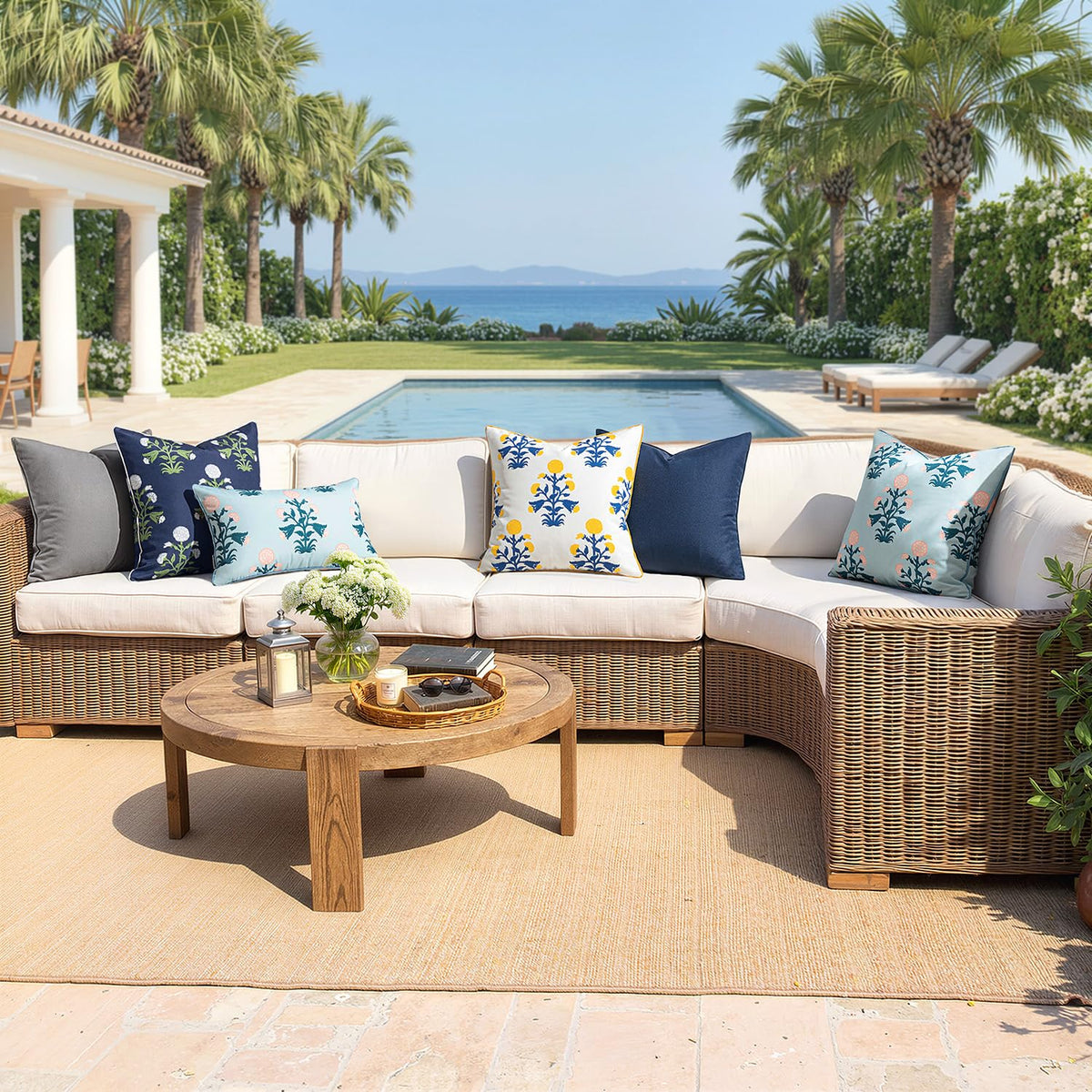 MIULEE set of two pillow inserts ready to use on outdoor furniture.