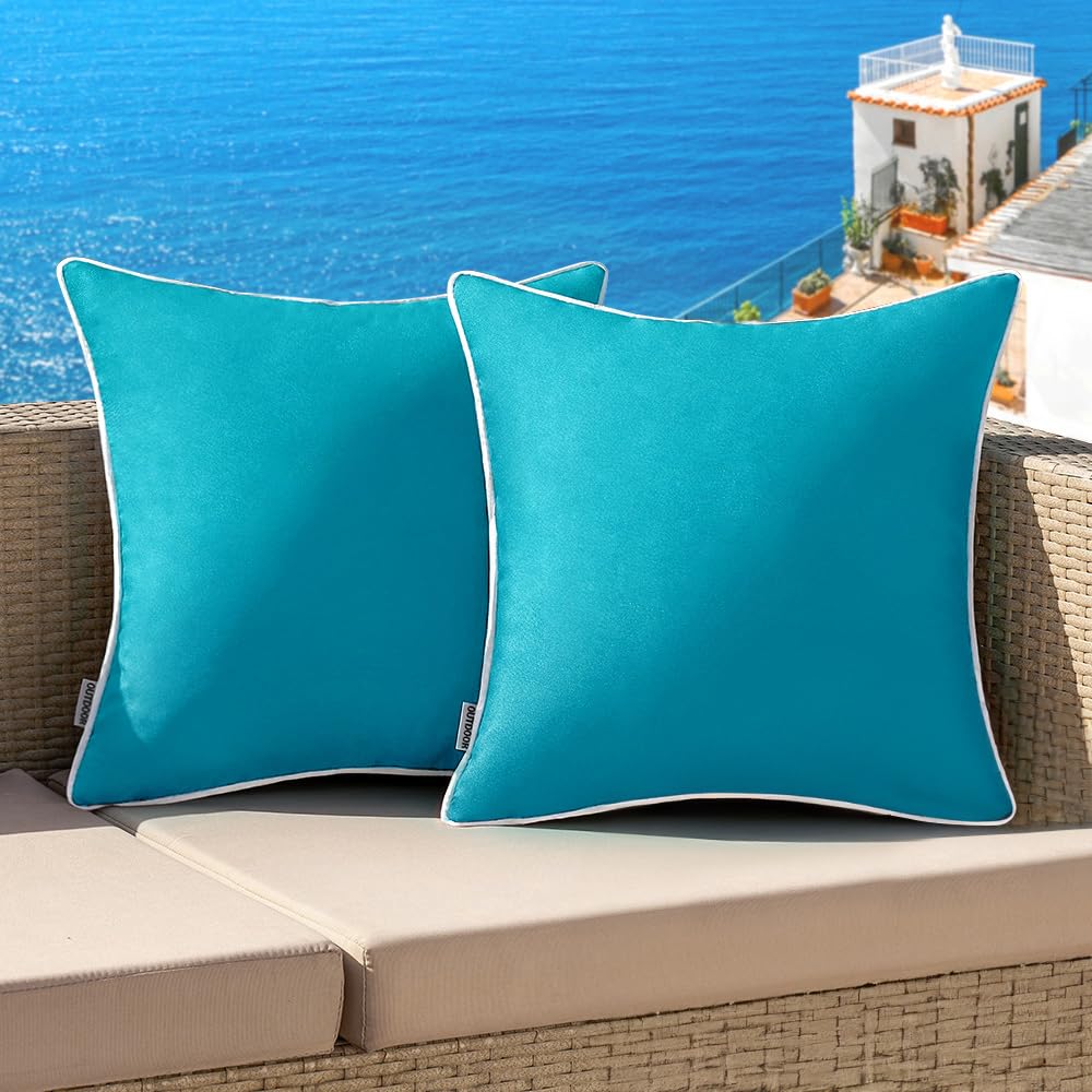 MIULEE teal outdoor pillow cover 18x18 with waterproof-like canvas for patio decor.