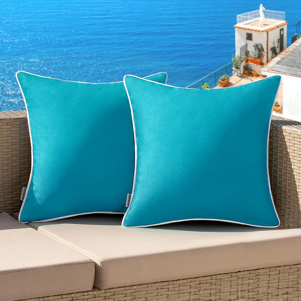 MIULEE teal outdoor pillow cover 18x18 with waterproof-like canvas for patio decor.