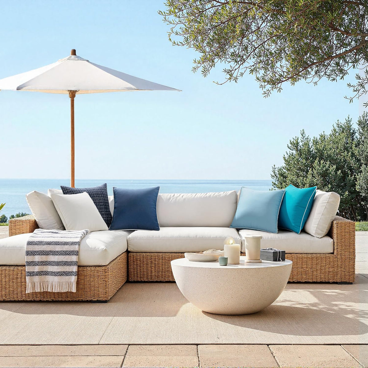 MIULEE outdoor pillow cover in teal enables easy care and quick refresh.
