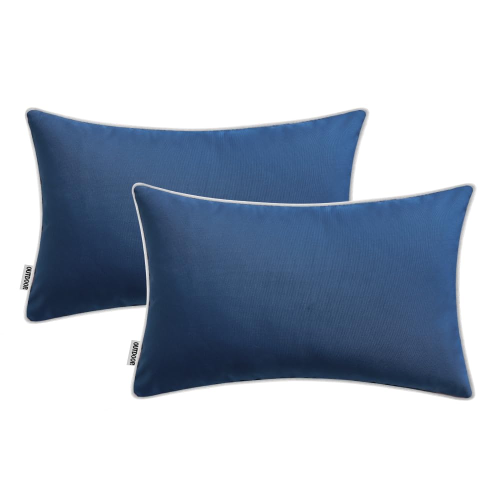 MIULEE Two-pack navy pillow covers for consistent indoor-outdoor styling.