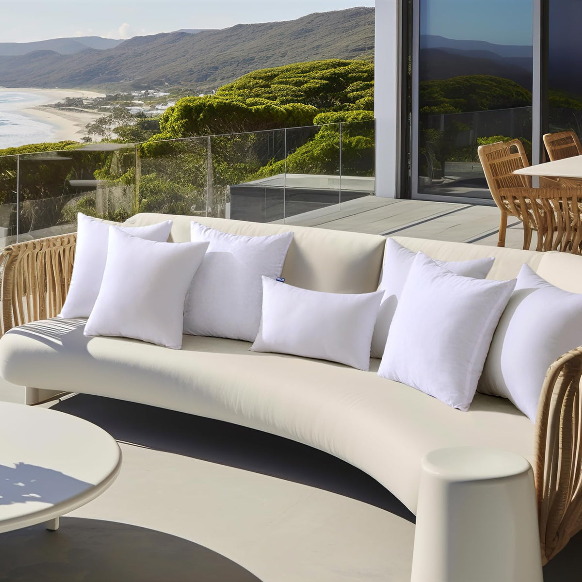 MIULEE white 16x16 inserts displayed on outdoor chair setup