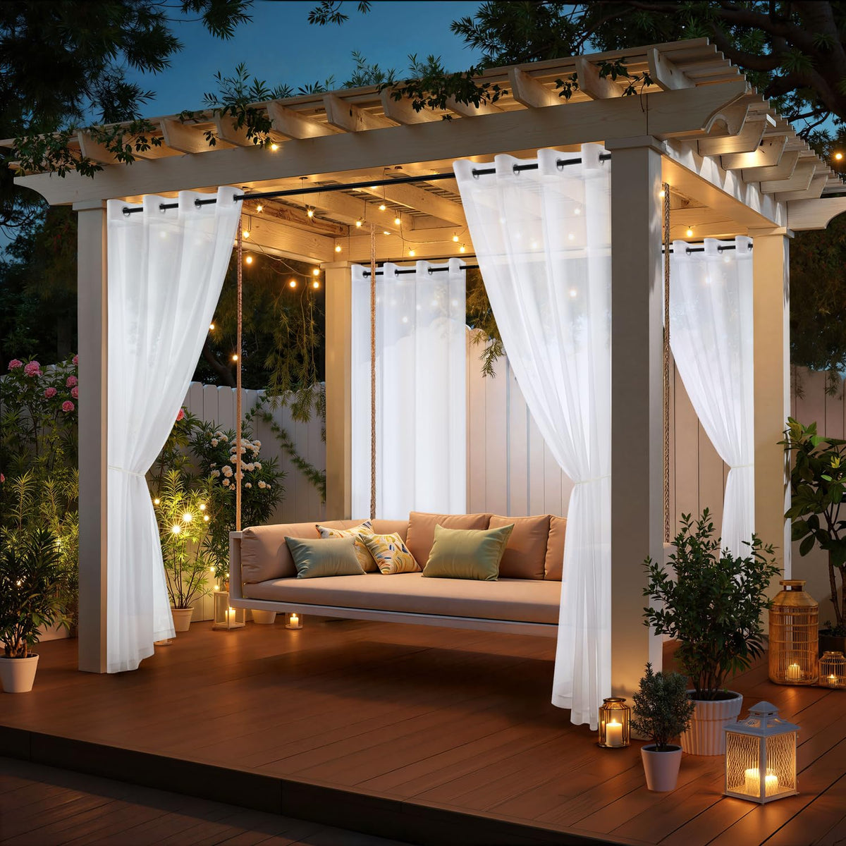 MIULEE white outdoor curtains designed for pergolas and balconies.