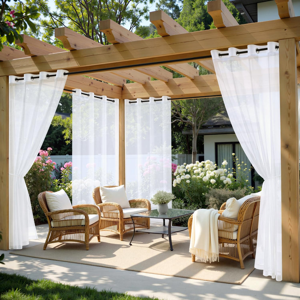MIULEE white outdoor curtain with top grommets for easy patio installation and shade.