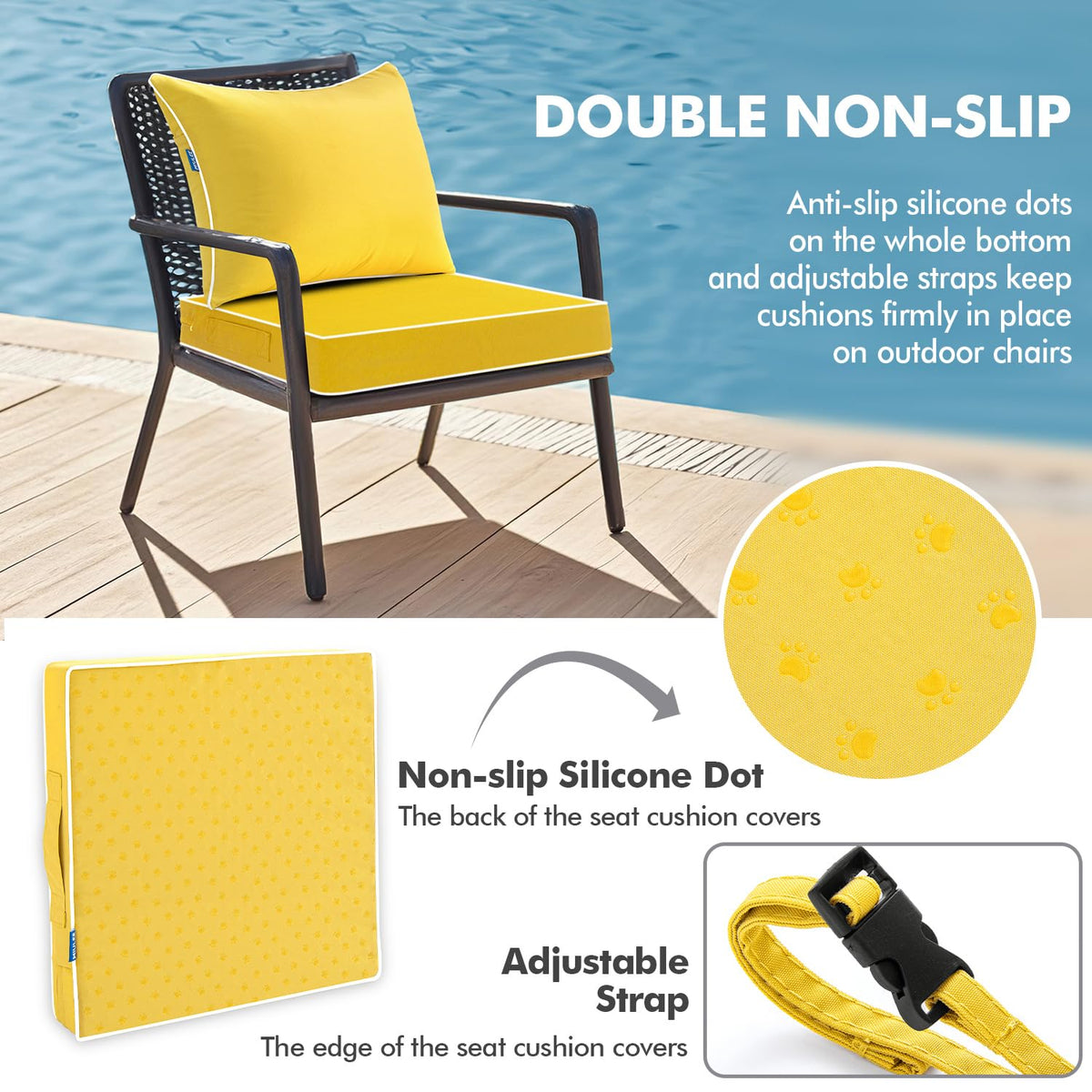 MIULEE cushion with DWR coating resists light rain for year-round outdoor use.