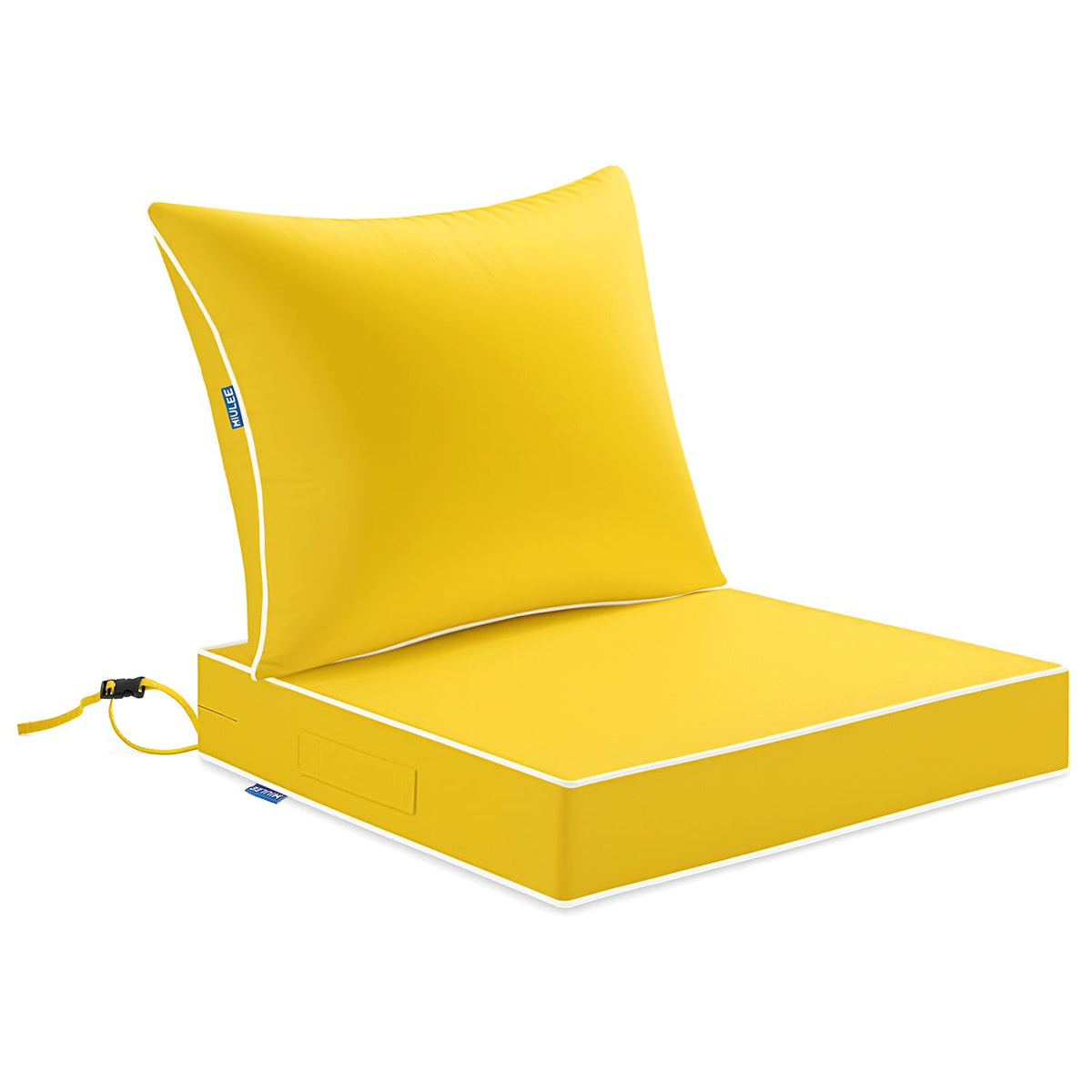 MIULEE yellow outdoor seat cushion front view, vibrant, compact for patio chairs.