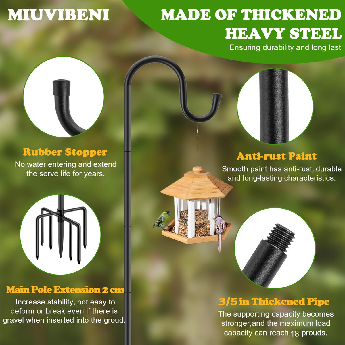 MIUVIBENI heavy-duty steel pole with rust-resistant coating for outdoor use