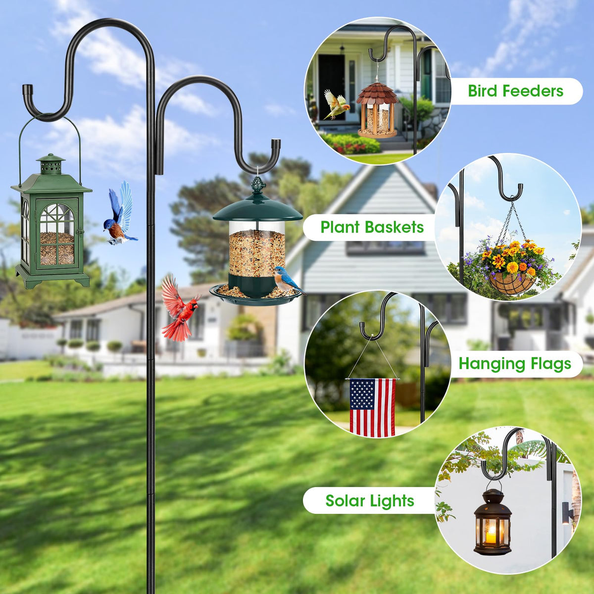 MIUVIBENI bird feeder on hook creates a focal outdoor display