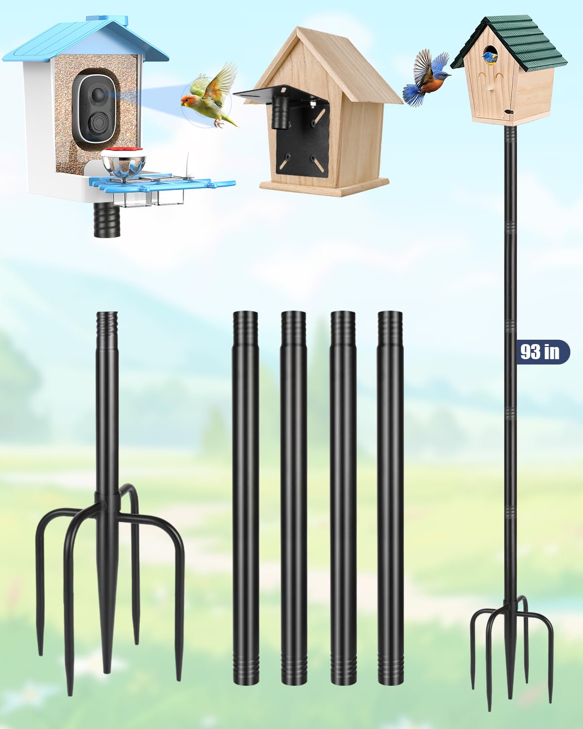 MIUVIBENI smart bird feeder pole stand stabilizes feeders in windy yards