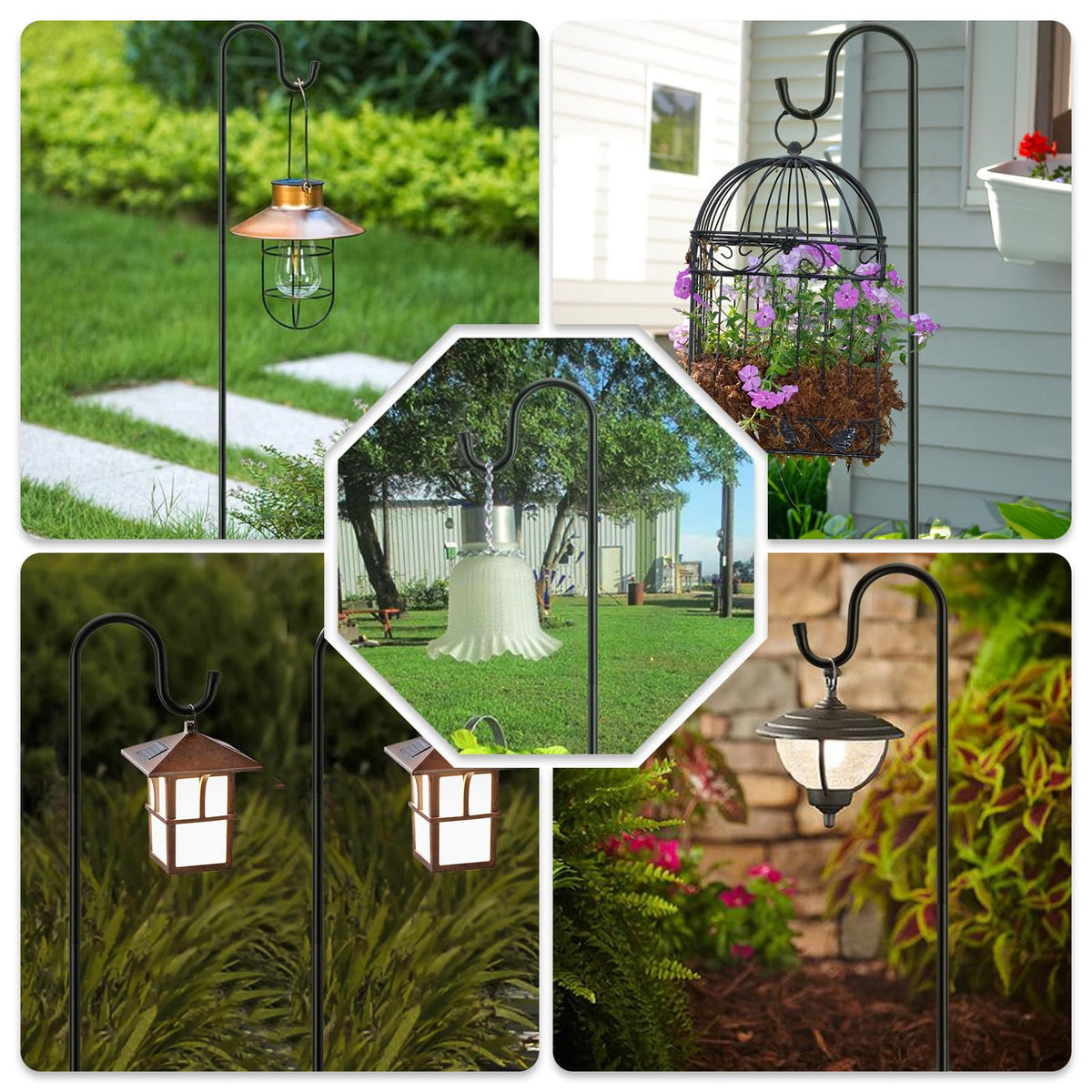 MIUVIBENI two-pack outdoor shepherd hooks offer versatile display options