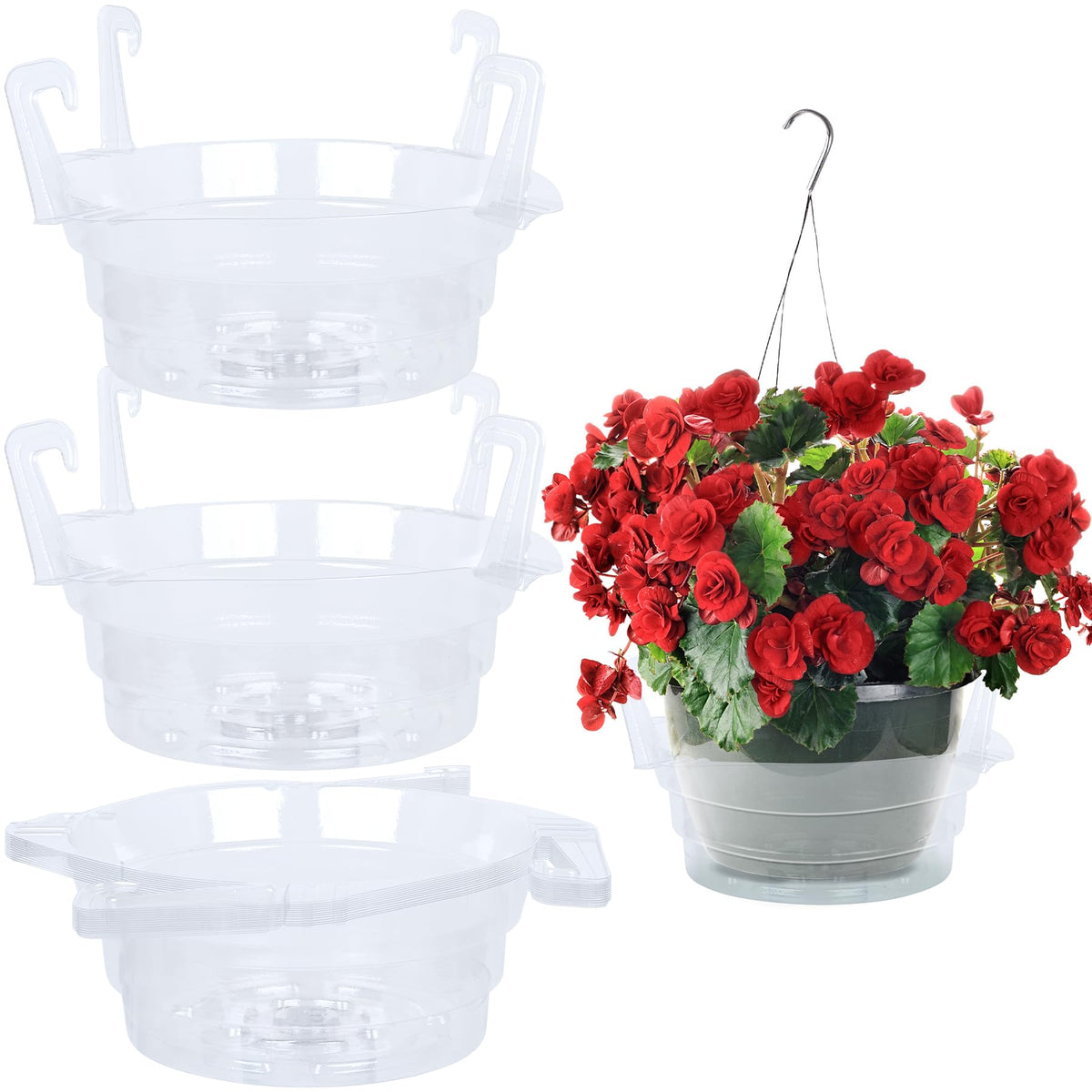 Miuwauer 15-pack water catcher tray for 10-inch hanging baskets protects floors from drips.