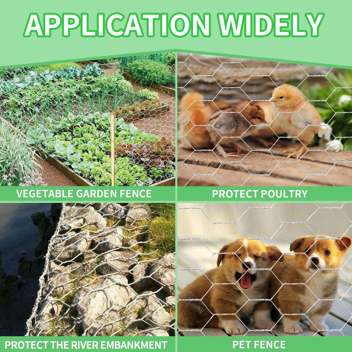 Miuwauer chicken wire 0.6mm diameter offers sturdy, evenly spaced fencing.