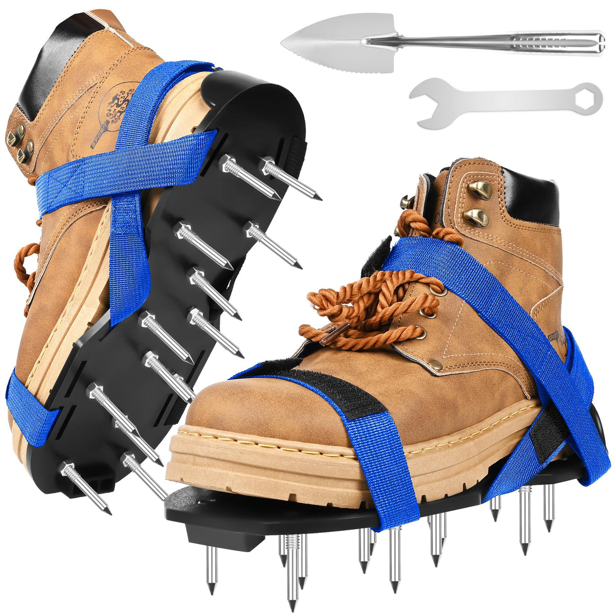 Miuwauer lawn aerator shoes classic black-blue front view with secure fit for easy aeration