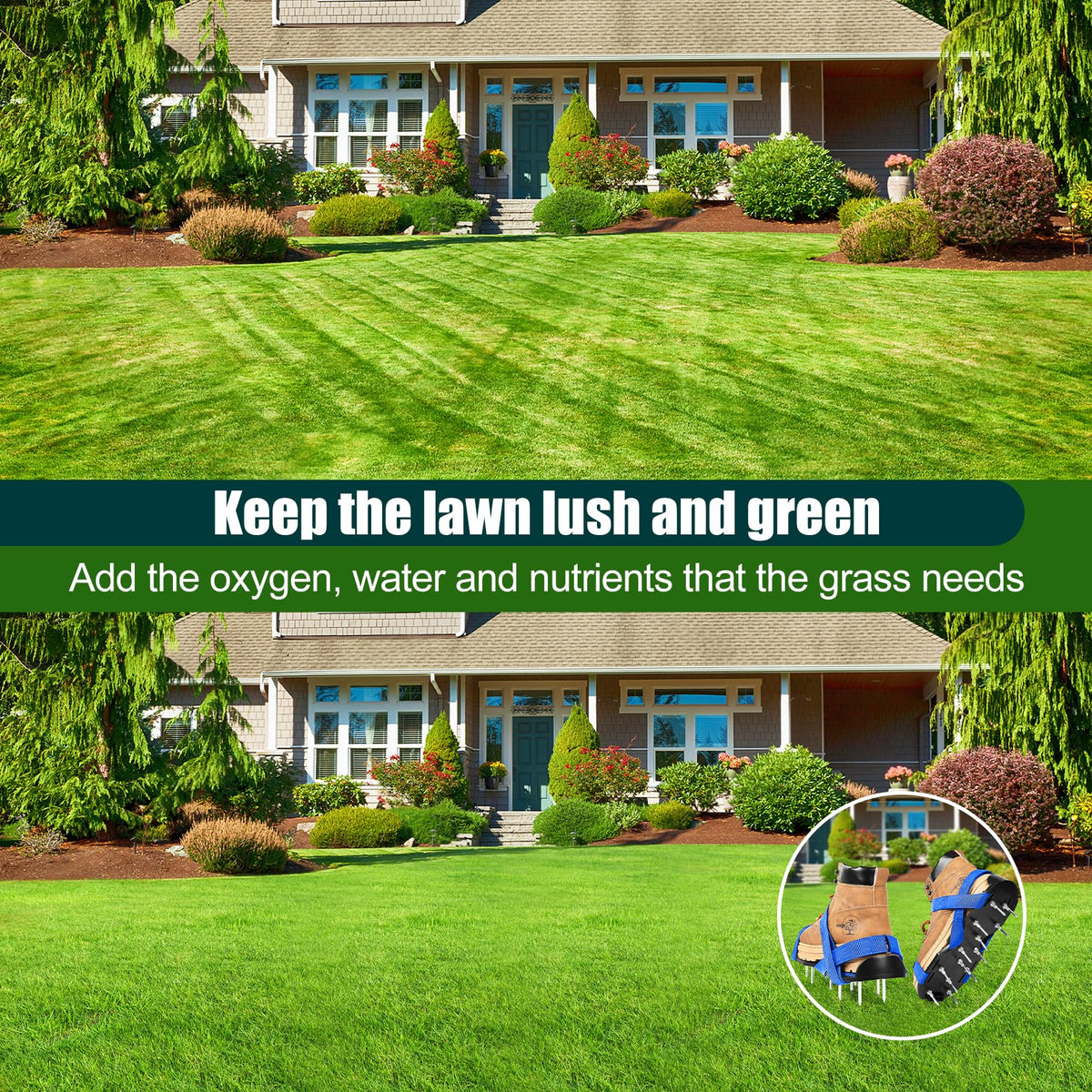 Miuwauer worn-on-lawn in use to aerate while mowing