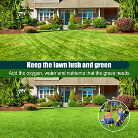 Miuwauer worn-on-lawn in use to aerate while mowing