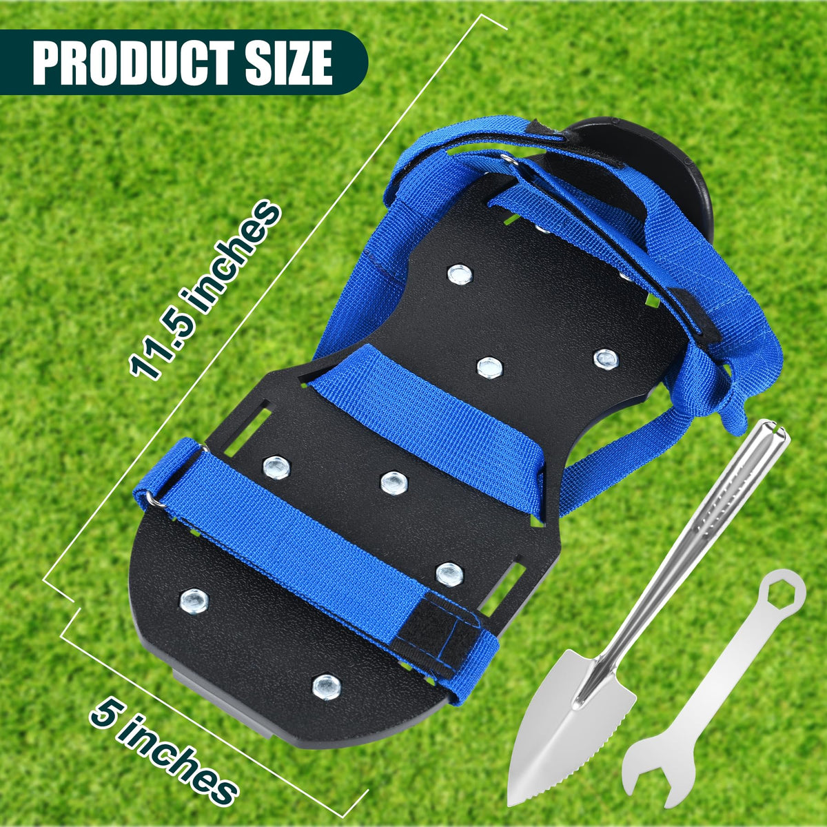 Miuwauer lawn aerator shoes classic black-blue side view showing adjustable straps