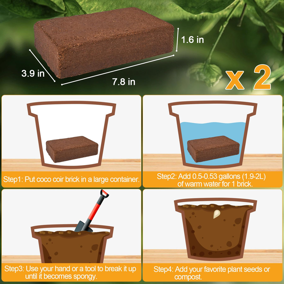 Miuwauer Organic Coco Coir Brick during hydration expanding into fluffy growing medium.