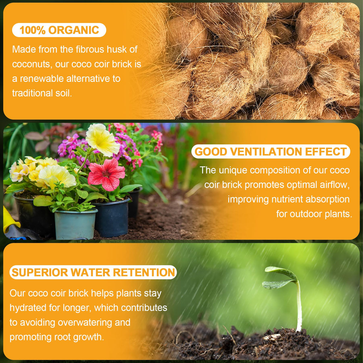 Miuwauer Organic Coco Coir Brick from natural husk source, sustainable and renewable.