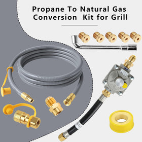 Regulator-equipped natural gas hose for MIV conversion kit on Weber Genesis II and Spirit grills