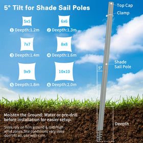 Miveda shade sail poles installed on grass for backyard shade solutions.