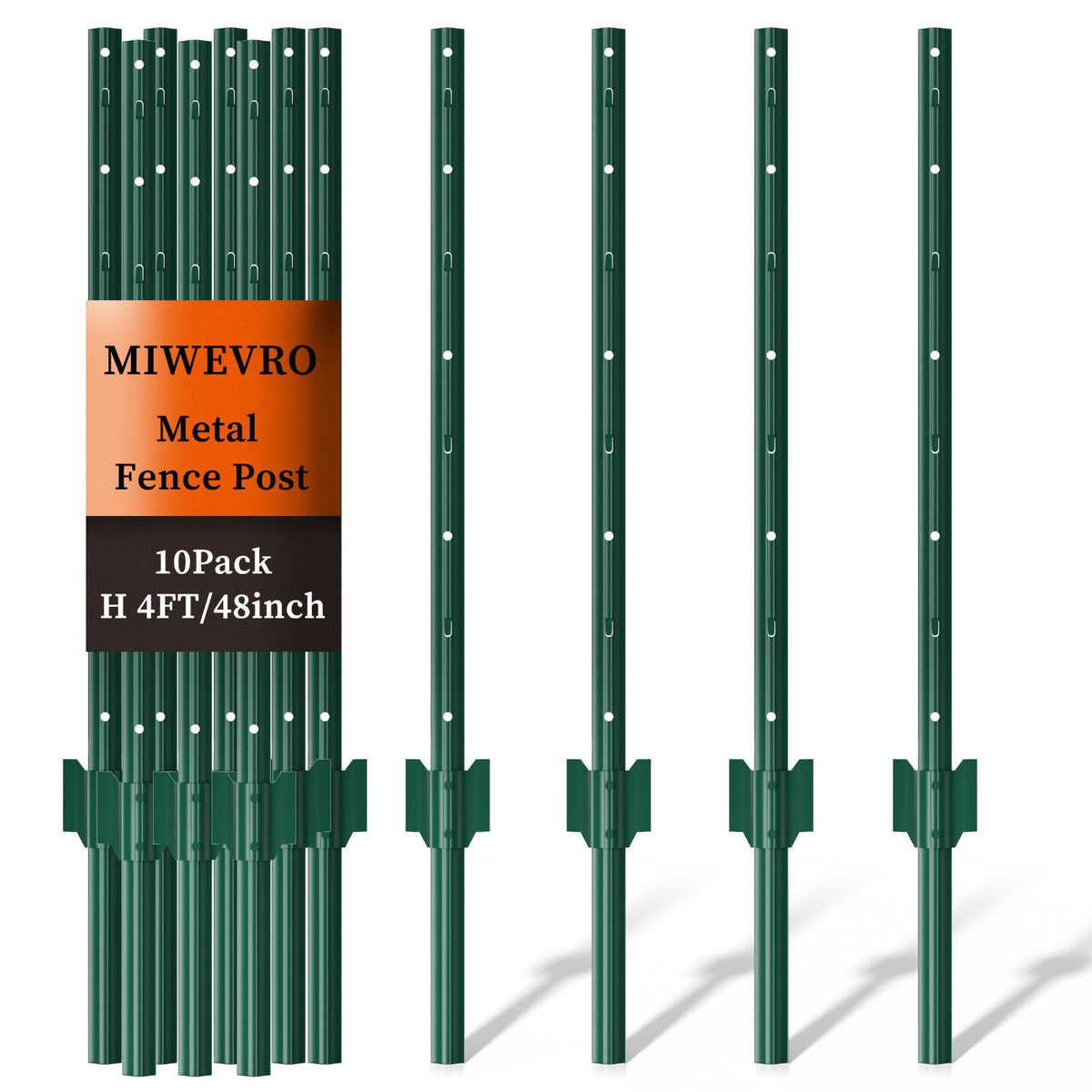 MIWEVRO 10-pack garden fence post, 4ft, sturdy and weather-ready for reliable boundary support.