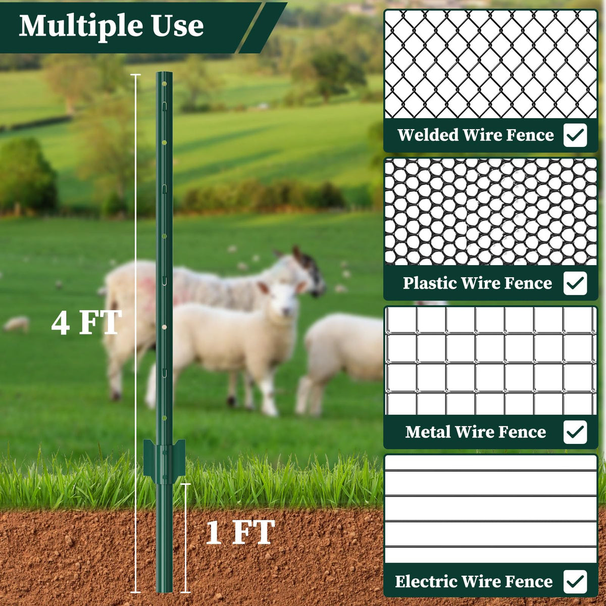 MIWEVRO adjustable hooks on fence post for easy, secure attachments.