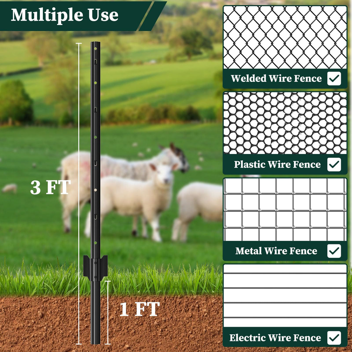 MIWEVRO adjustable hooks on the post enable easy fence attachments.