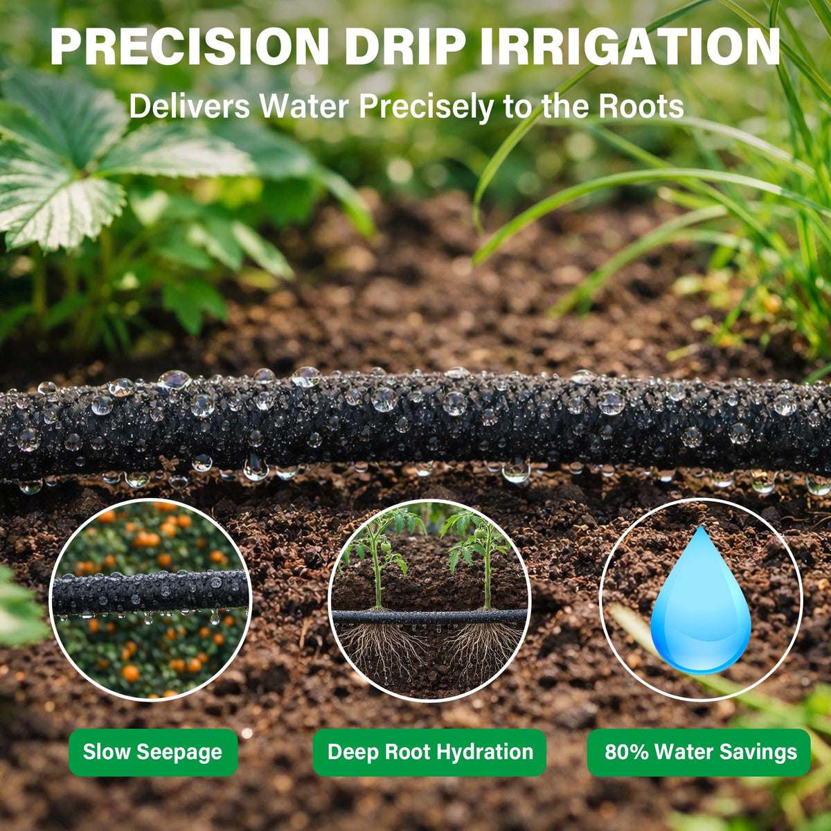 MIXC main tubing 1/2in diameter distributes water efficiently across garden zones.