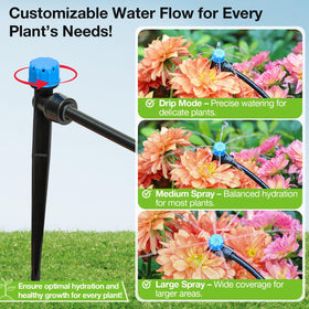 MIXC-360-degree-sprayer-coverage image highlights full coverage for beds, pots, and hanging baskets.