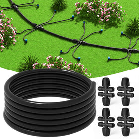 MIXC 50 ft half-inch drip tubing mainline in a garden setup for durable watering