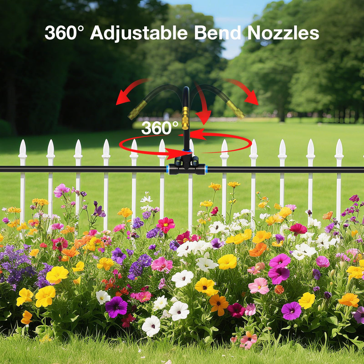 MIXC bendable emitter rods enable precise placement along plant beds.