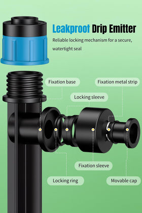 MIXC clog-resistant emitter on a sturdy stake for outdoor use