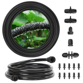 MIXC drip irrigation system with 100ft soaker hose enables even root watering in raised beds.