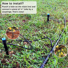 Mixc emitter compatible with 1/4 inch tubing for flexible irrigation setup.