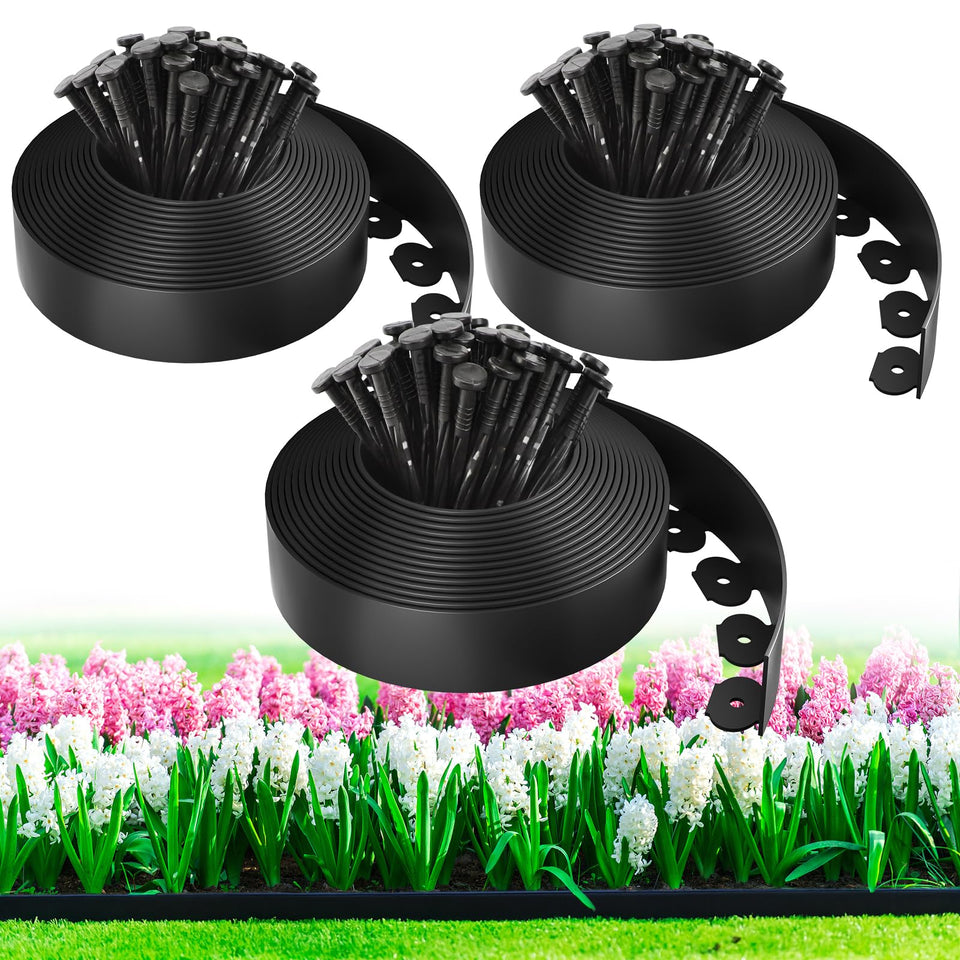MIXC landscape edging kit with 3x33ft rolls showing quick border setup
