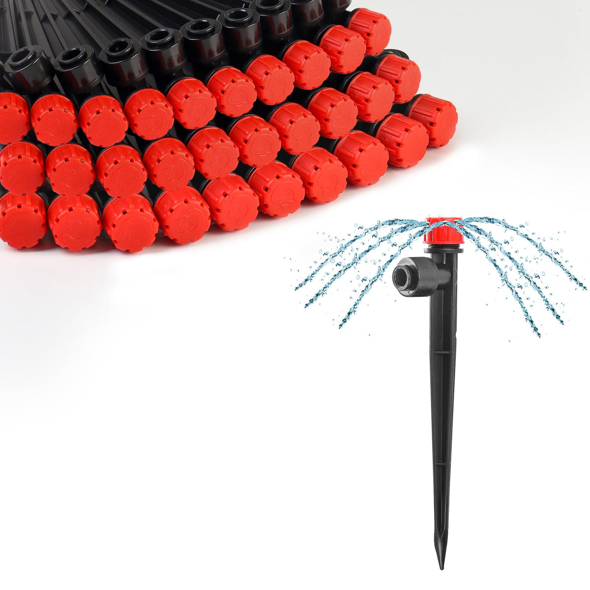 MIXC quick-connect emitter on 1/4-inch tubing for easy setup.