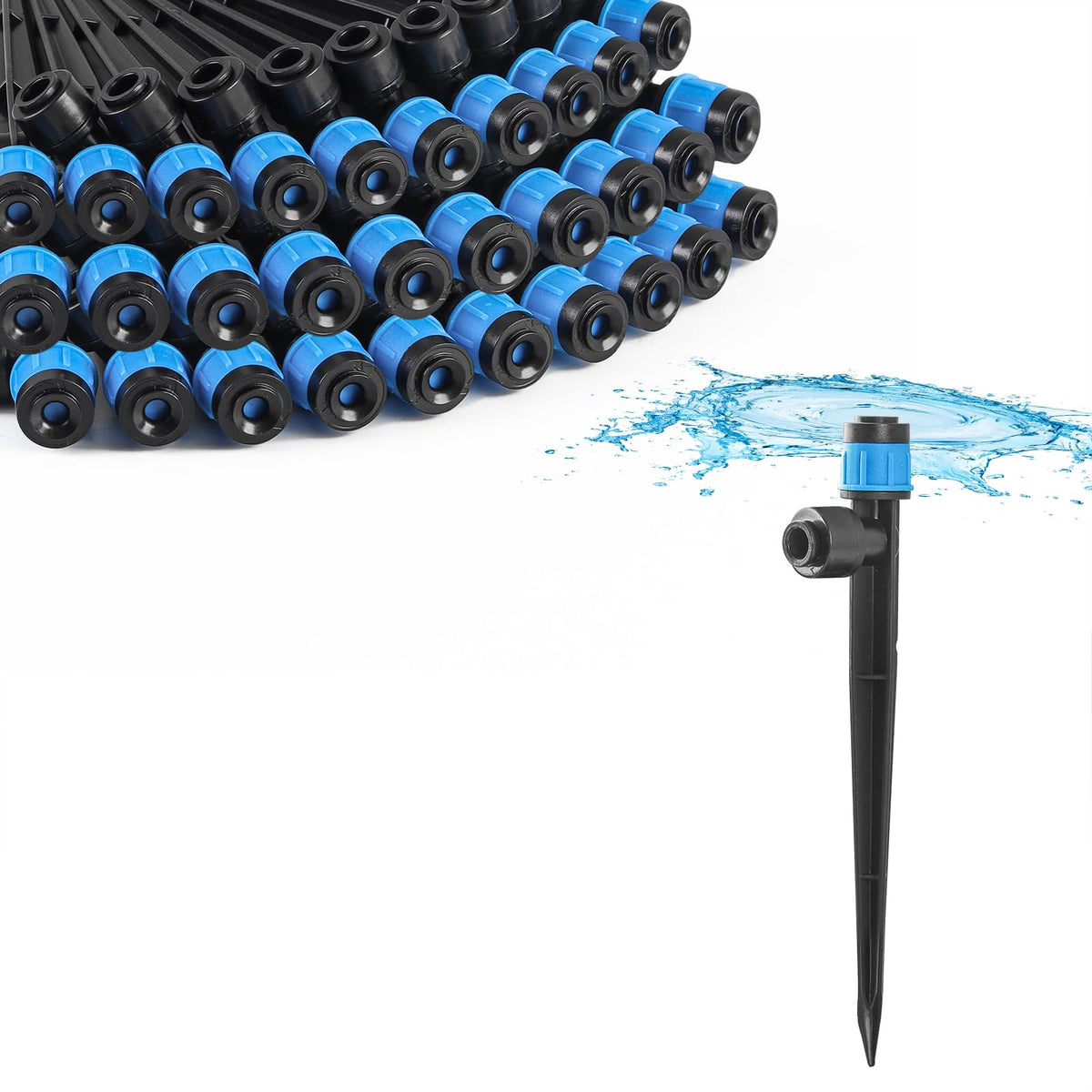 MIXC quick-connect emitter with 360 fan on stake for fast irrigation setup