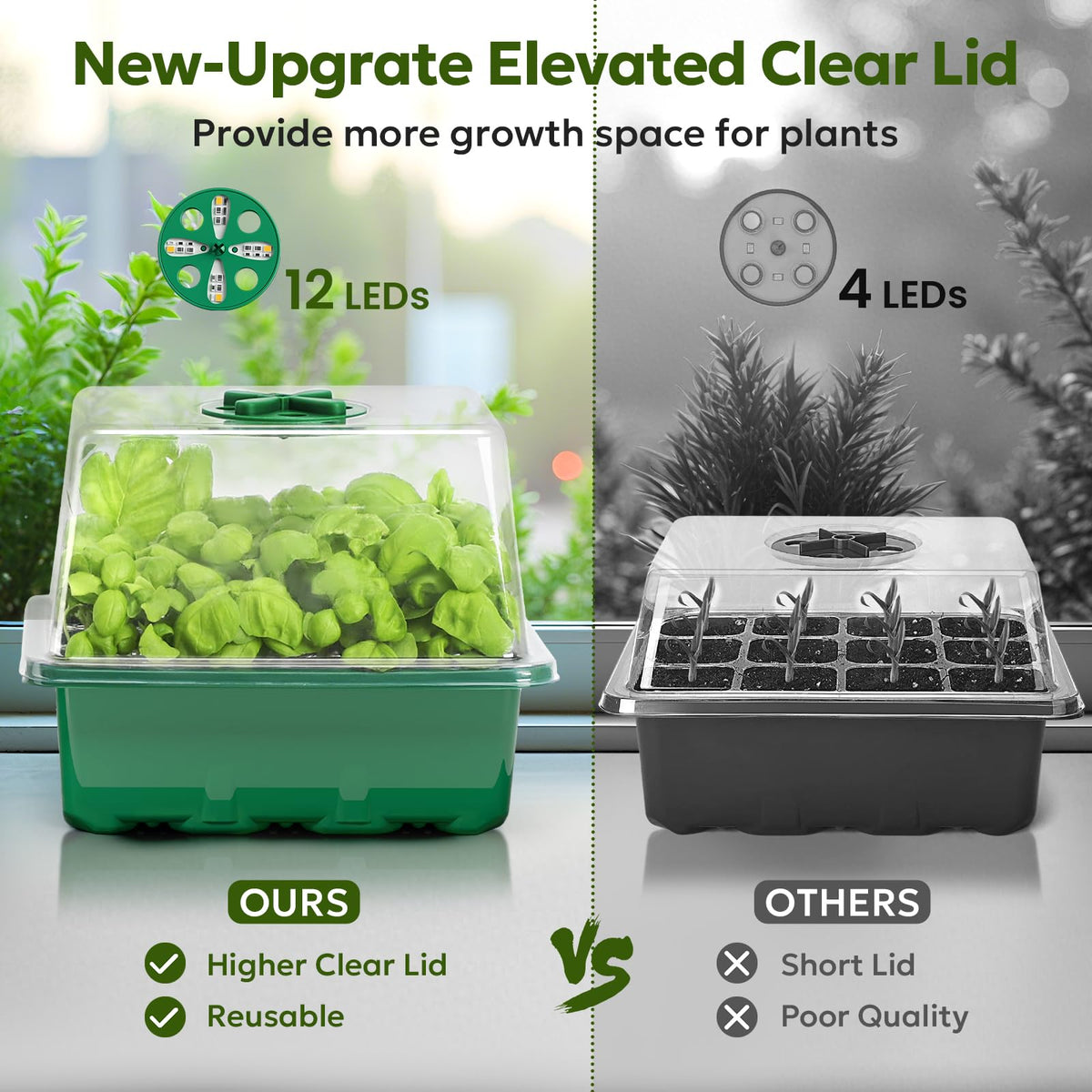 MIXC seed starter with elevated dome maintains humidity for sprouting.