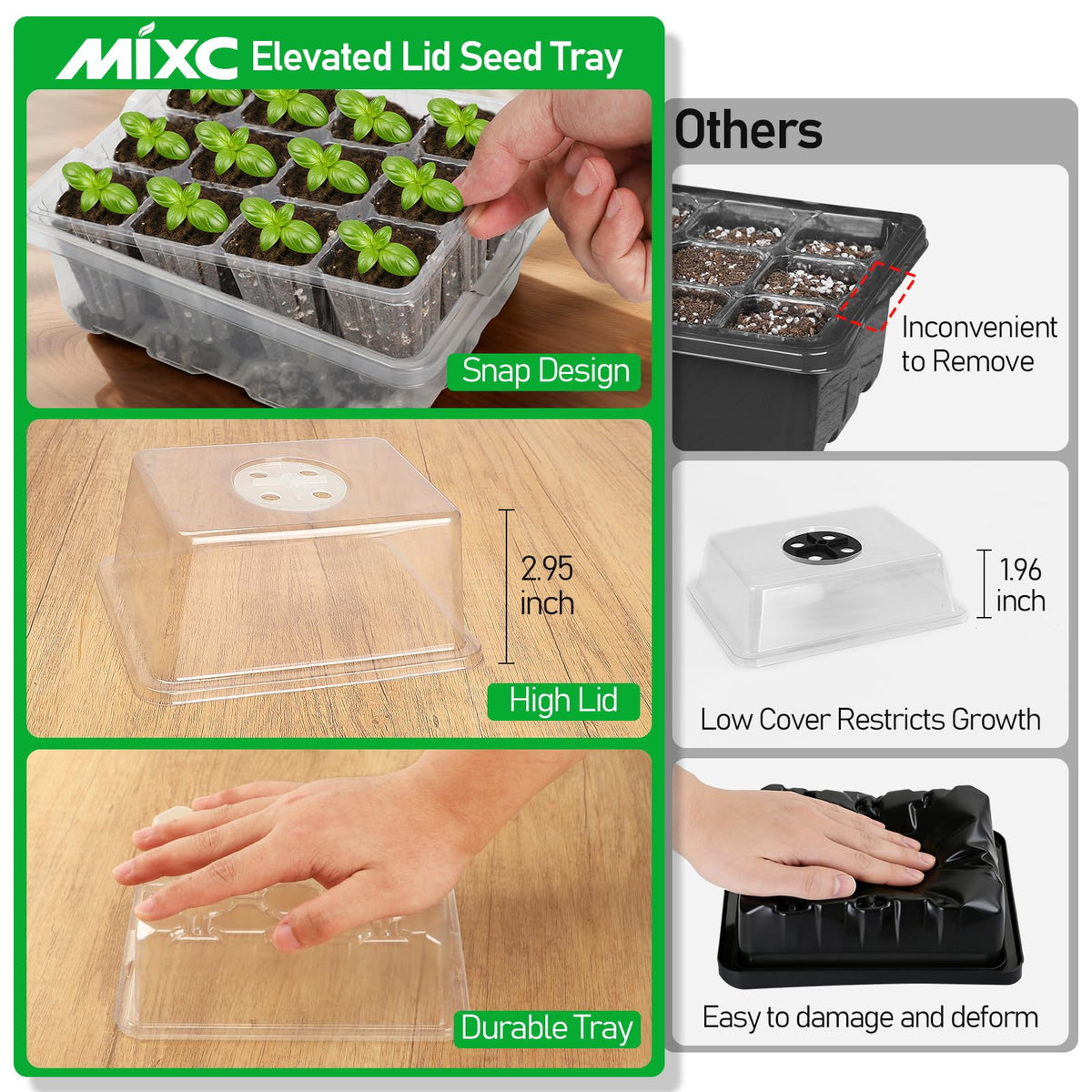 MIXC seed starter tray showing drainage holes for moisture control